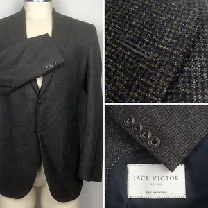 Jack Victor Super 110’s Wool Graphite Blue & Khaki Plaid Blazer Sport Coat 42R - Picture 1 of 20