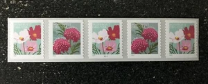 2022USA #5664-5665 5c NonProfit Butterfly Garden Flowers  Plate Coil PNC Strip 5 - Picture 1 of 2