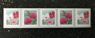 2022USA #5664-5665 5c NonProfit Butterfly Garden Flowers  Plate Coil PNC Strip 5 - Image 1 of 2