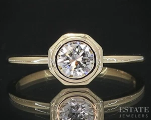 14k Yellow Gold Round GIA Natural .61ct Diamond Solitaire Bezel Ring i19099 - Picture 1 of 6