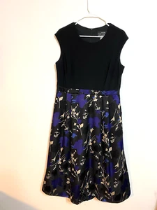 Alex Evenings Cocktail Dress Blue Black Gold Size 14P Christmas Holiday - Picture 1 of 5