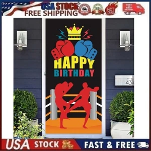Boxing Happy Birthday Door Banner Backdrop Glove Match Sports Photo Booth Props - Picture 1 of 12
