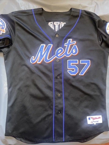 New York Mets Johan Santana 57 Majestic Black Jersey 54 Shea Stadium Patch Cover