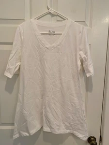 DENIM & CO Perfect Jersey V-Neck Trapeze Hem Top WHITE size SMALL - Picture 1 of 1