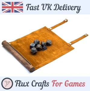 Brown Dice Storage Roll & Tray Velvet PU Leather Boardgames RPG DND Flux Crafts