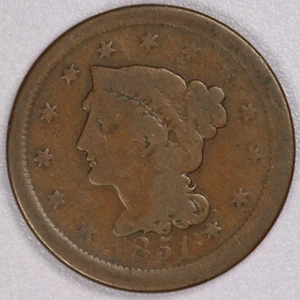 1851 Braided Hair Large Cent 1C-VG - Picture 1 of 2