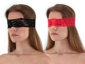 Halb-Durchsichtige BDSM Augenbinde aus Spitze schwarz rot Augenmaske Blindfold - Bild 1 von 7