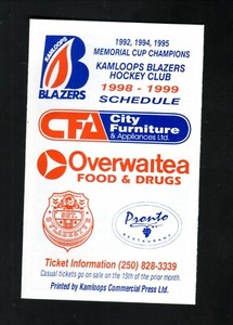 Kamloops Blazers--1998-99 Pocket Schedule--City Furniture--WHL