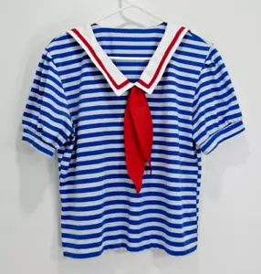 Sailor top XL White & Blue stripes w/ Red (top only) Casual Cosplay Halloween - Picture 1 of 16