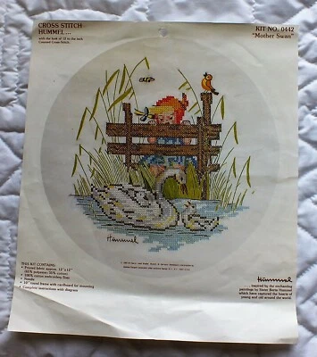 Vintage 1980 Cross Stitch Hummel Kit 0442 Mother Swan includes hoop & frame open - Изображение 1 из 3