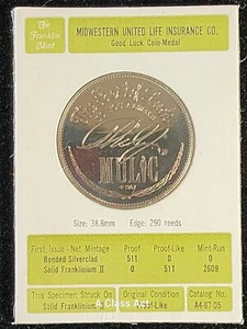 Franklin Mint Medal, Midwestern United Life Insurance Co. Our t7292 - Picture 1 of 5