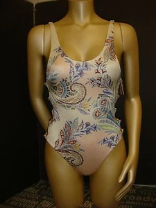 NWT Victoria's Secret S one-piece MONOKINI cutout Nude Blue Paisley gold beaded - Picture 1 of 4