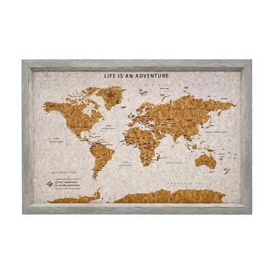 World Travel Map Pin Board Pins Splosh Personalised Planner Maps Cork Grey - Image 1 of 4