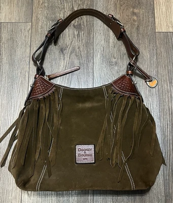 Dooney & Bourke Leather Fringed Suede Hobo Shoulder Bag Brown Purse Western - Image 1 of 4