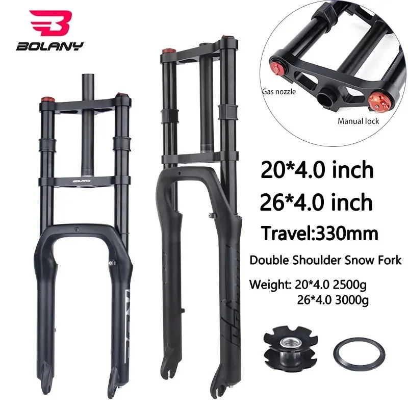 Double Shoulder Snow Fat Bike Fork 26" 20" 4.0 Air MTB Bicycle Suspension Fork - Image 1 of 4