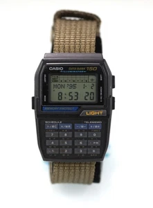Casio Men Watch Black Plastic Brown Nylon WR Light Calculator Alarm Date Quartz - Picture 1 of 6