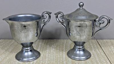 Juego de crema y azúcar cromada vintage con tapa para azúcar Foto 1 de 4