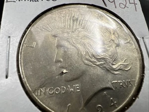 1924 1 $ Peace Silber Dollar Münze laminiert Planchet Fehler vz ca. UNC - Bild 1 von 7