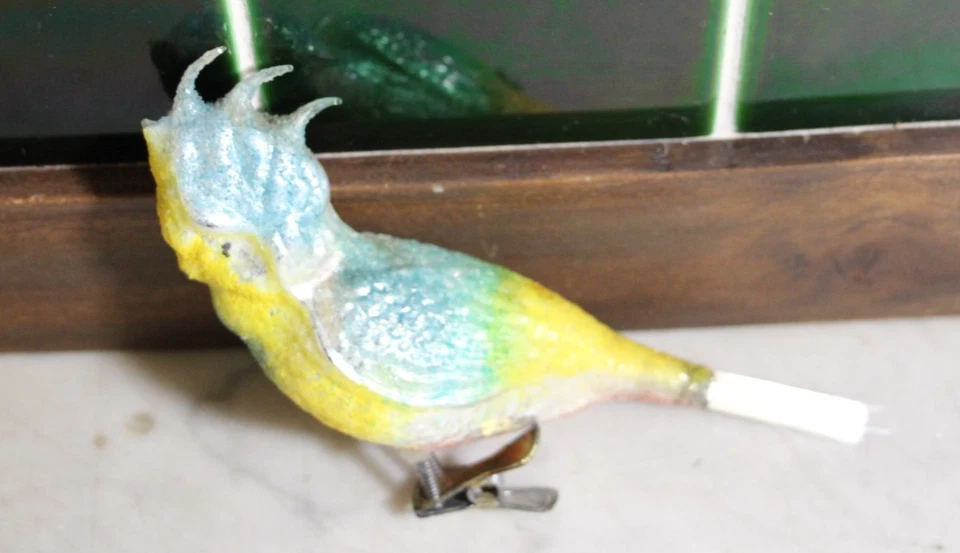 Vintage 40s-50s German Mercury Glass Parrot Clip On Bird Ornament - Image 1 of 2