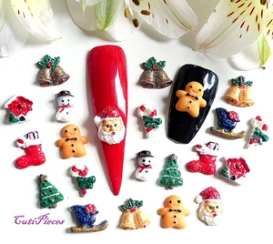 50/25/10 Stck. 3D Glitzer Weihnachten Weihnachtsmann Schneemann Lebkuchen Rohr Mischung Weihnachten Nail Art - Bild 1 von 5
