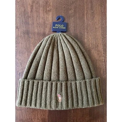 Polo Ralph Lauren Gorro Masculino Exército Verde Carne Pônei Mistura de Lã Costela Punho de Malha NOVO - Imagem 1 de 3