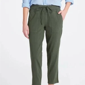 KUT FROM THE KLOTH Damen Sandra gesmokte Taille grüne Leinenhose Größe XL Neu mit Etikett - Bild 1 von 7