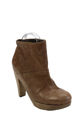 Botines Theory Mujer Sin Cordones Tacón Bloque Plataforma Cuero Marrón Talla 36 Foto 1 de 4