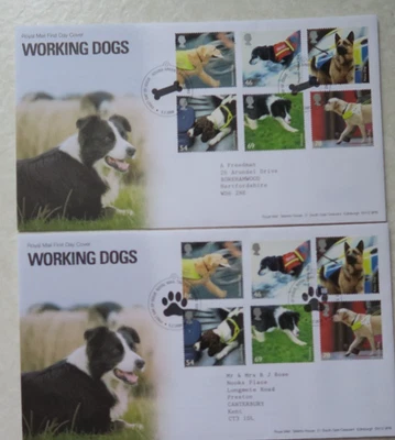 2 x 2008 ROYAL MAIL FDCs -  WORKING DOGS STAMPS - HOUND GREEN & EDINBURGH - Image 1 of 2