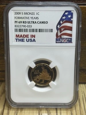 2009 S 1c Bronze Formative Years PF 69 RD Ultra Cameo Flag Label - Image 1 of 3