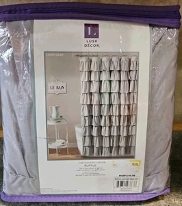 Tenda da doccia Lush Décor Ruffle 72" x 72", grigio chiaro, nuova con etichetta - Foto 1 di 4