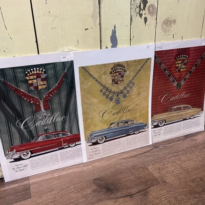 1950 Cadillac Vintage Print Advertisement Lot Of 3 Red, Blue, Yellow - GM 1950 - Image 1 of 4