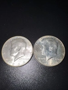 1966 P (2 Coins) Kennedy Half Dollar 40% Silver Uncirculated Coin - Picture 1 of 4