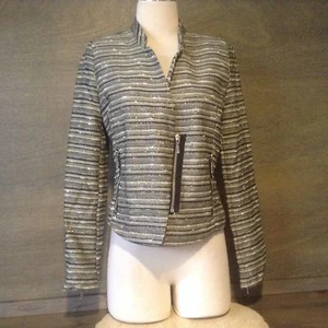 Mossimo Target Size 10 Multi Color Tweed Striped Womens Zipper Blazer Jacket EUC - Picture 1 of 6