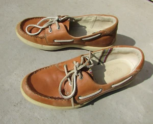ECCO Natural Brown Leather White Leather Laces Flat Boat Shoes Size 39 (8.5) - Picture 1 of 7