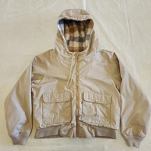 Levi’s Jacket Zip Up Hooded Women's Vintage Short Beige Snap Pockets Large - Picture 1 of 19