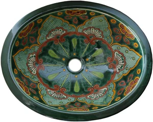 Fregadero de baño hecho a mano de cerámica verde griega verde talavera mexicana de 17""x 14 - Imagen 1 de 1