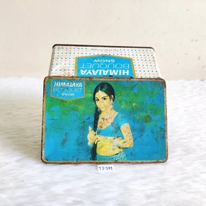 Hermosa caja de hojalata publicidad nieve ramo del Himalaya gráficos niña vintage TI529 - Imagen 1 de 7