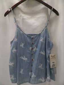 Wrangler Retro Women's Western Button Front Denim Cami Top Blouse Cowgirl Sz L - Picture 1 of 7