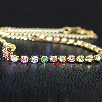 TODOS OS TAMANHOS 9-14" Pastel ARCO-ÍRIS Austríaco CRISTAL 10" 14K GL Pé CADEIA Tornozeleira  - Imagem 1 de 4