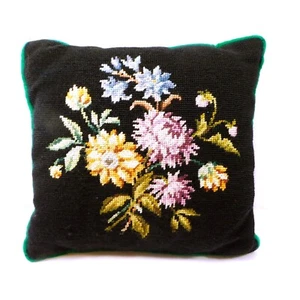 Vintage Flower Bouquet Needlepoint Pillow 14" - Picture 1 of 3