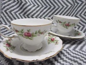 2 Sets Haviland Bavaria Germany Victorian Tea Cups Saucers Pink Rose Gold Trim  - Picture 1 of 10