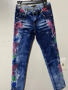 Kroix Girl’s Y2K Paint Splash Stonewashed Blue Jeans Size 8 - Picture 1 of 10