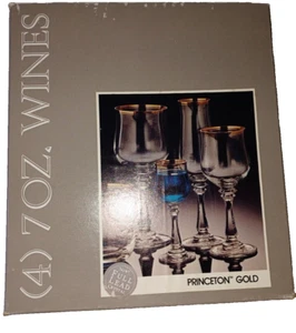 AMERICAN STANDARD SET OF 4 7OZ BLOWN FULL LEADED CRYSTAL GOLD RIMMED NIB - Picture 1 of 4