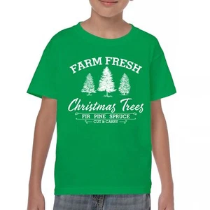 Farm Fresh Christmas Trees Youth T-shirt Xmas Holiday Spirit Festive Kids - Picture 1 of 43