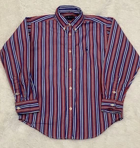 Boys Ralph Lauren Button Down Shirt Sz 7 Blue Red Stripe Pony - Picture 1 of 7