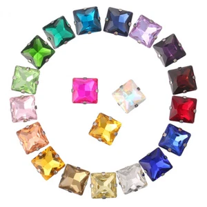 10pcs Sew On Square Glass Crystal Rhinestones Flat Back Claw Cup Craft Beads - Picture 1 of 28