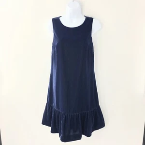 J Crew Velvet Dress Ruffle Hem Drop Waist Sleeveless Vivid Ink Sz 2 - Picture 1 of 11