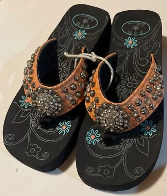 Sandálias plataforma floral femininas coleção P&G chinelos cravejados de strass tamanho 8 - Imagem 1 de 4