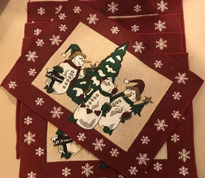 Placemats Christmas Snowmen Tapestry 13”x18" WINTER SNOWFLAKES Lot of 5 - Picture 1 of 3