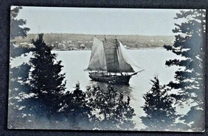 Boothbay Harbor ME Real Photo Postcard of Gaff Rigged Sailboat  - Picture 1 of 2